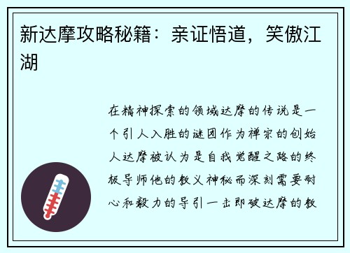 新达摩攻略秘籍：亲证悟道，笑傲江湖